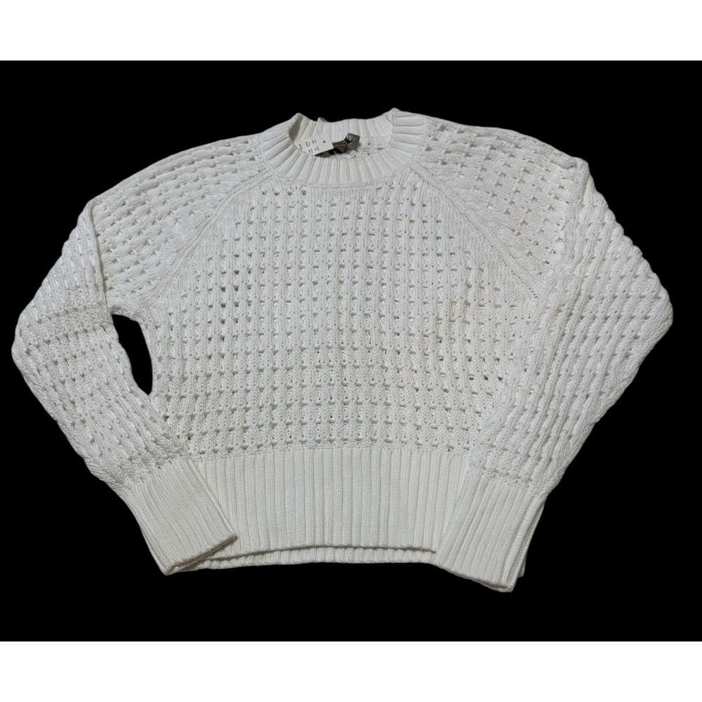 J. Crew White Pointelle White Crewneck Sweater Sz M